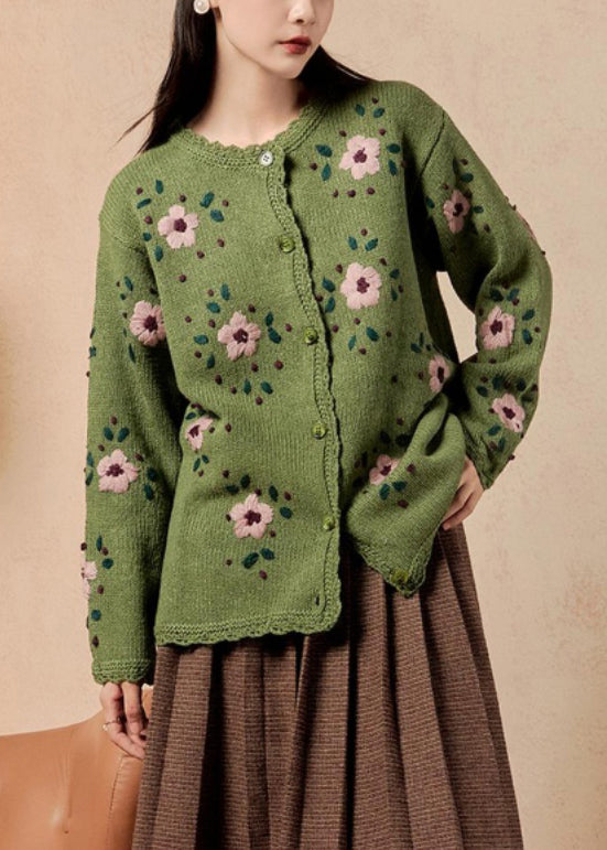 Art Green Button Knit Cardigan Winter