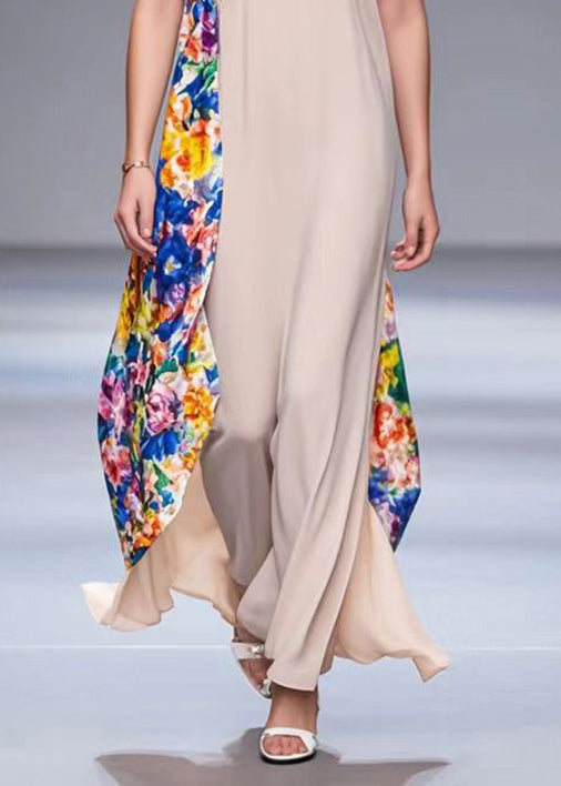 Apricot Asymmetrical Patchwork Chiffon Maxi Dresses Summer