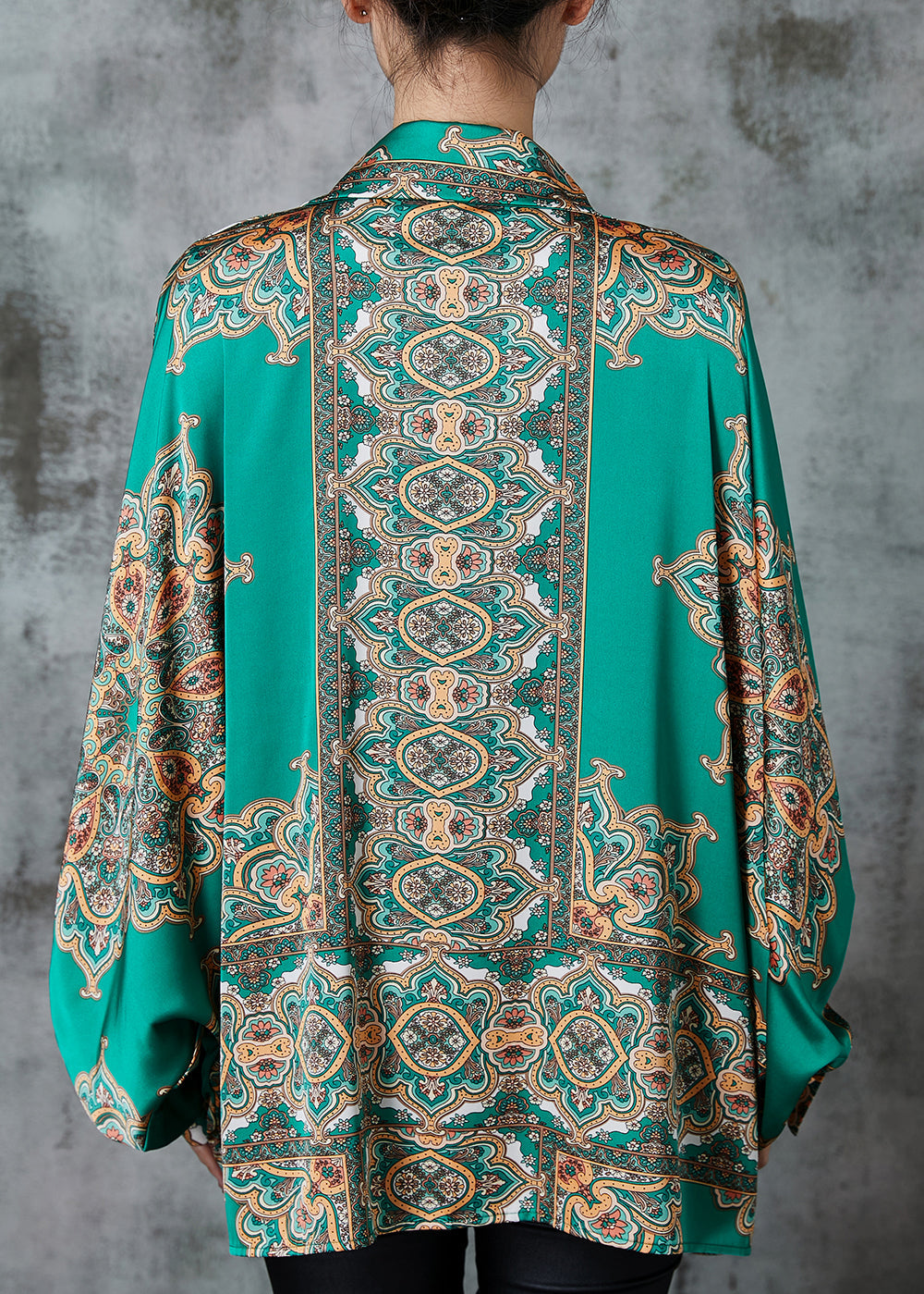 Green Oversized Print Chiffon Top Spring