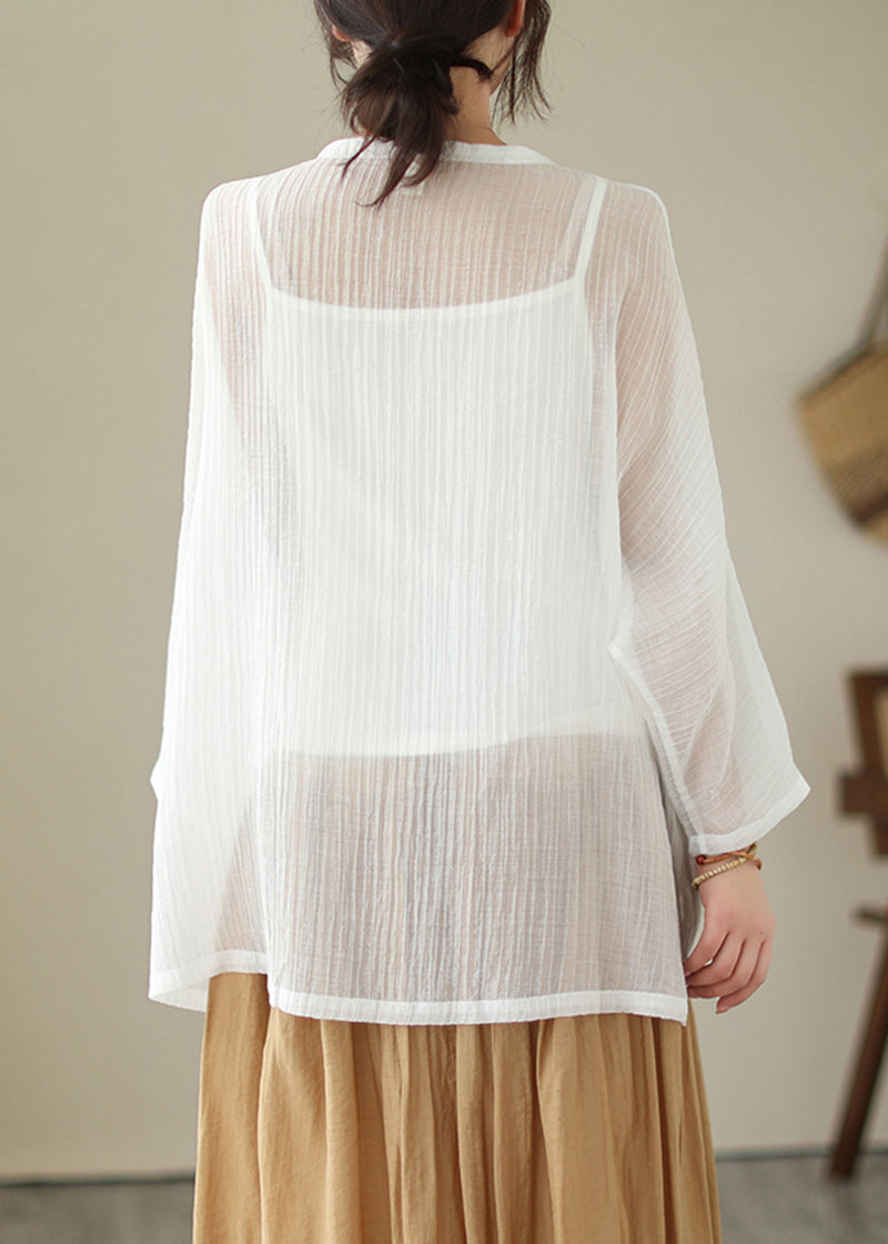 White V Neck Oversized Cotton Upf 50+ Cardigan Summer