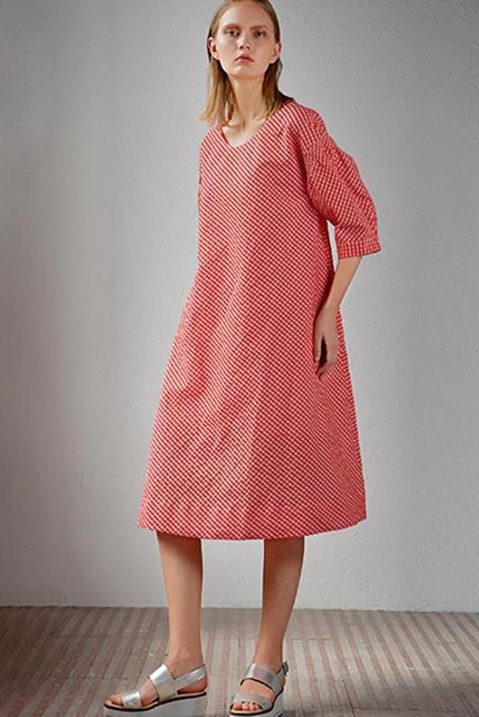 Limited Stock- Plaid Round Neck Midi Dress