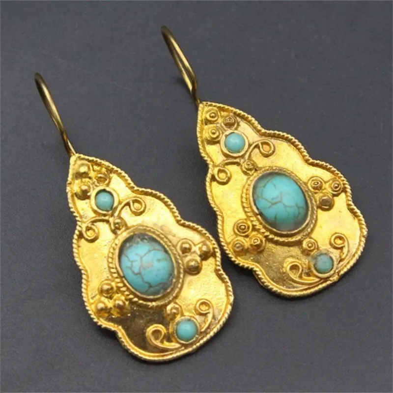 Gold Inlaid Turquoise Stone Earrings
