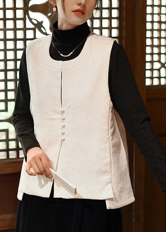 Handmade White U Neck Jacquard Silk Vest Sleeveless