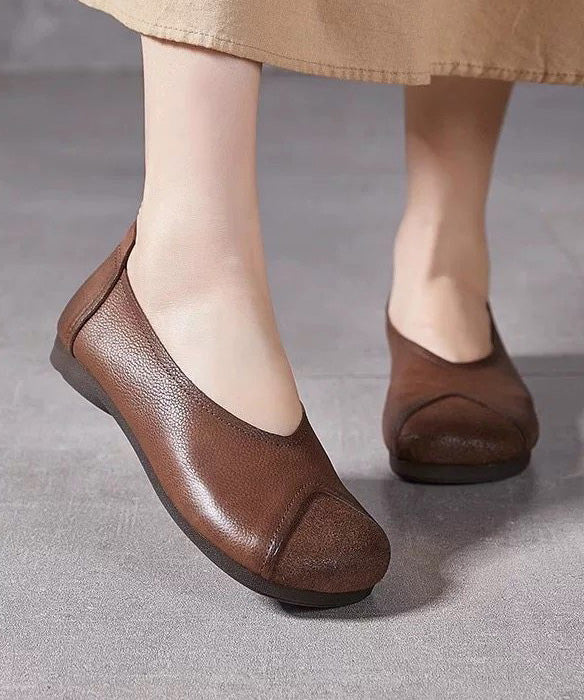 Splicing Flat Feet Shoes Brown Faux Leather