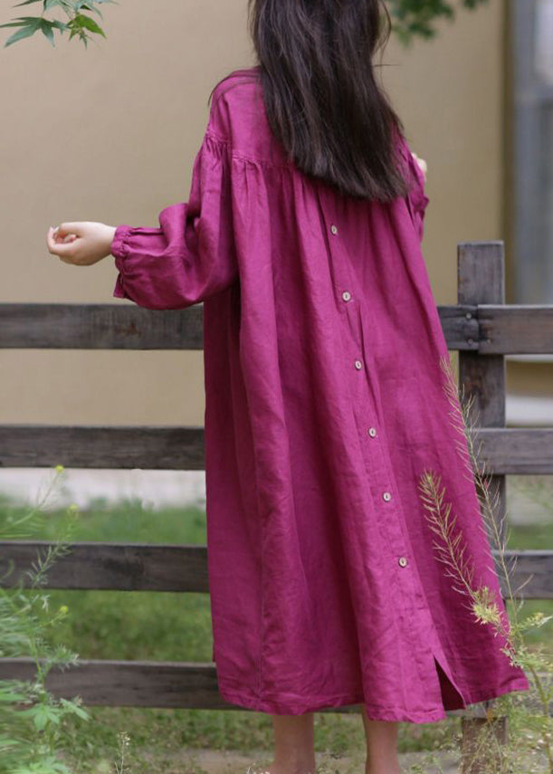Loose Rose O-neck Patchwork Wrinkled Maxi Dresses Spring