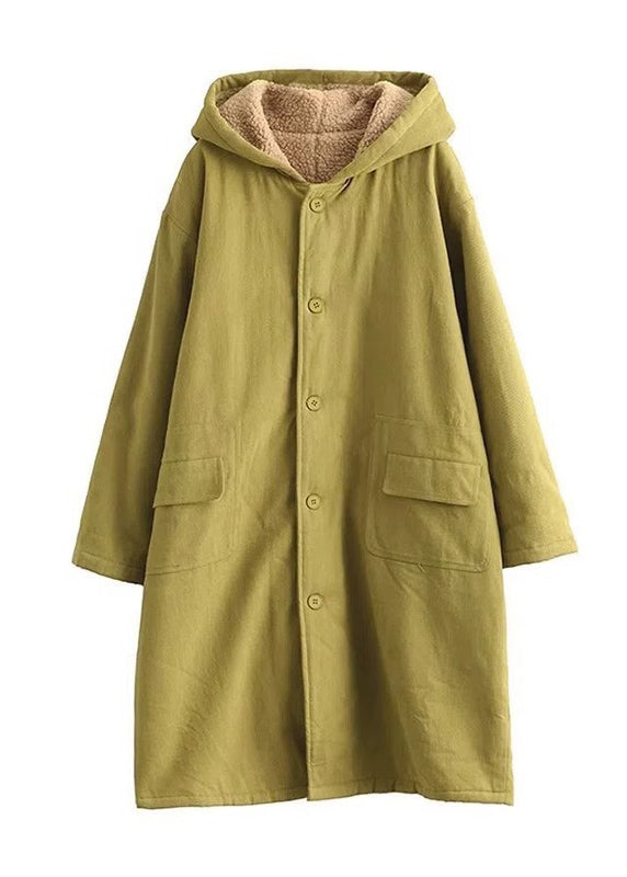 Light Green Oversized Fleece Wool Lined Coat Outwear Winter