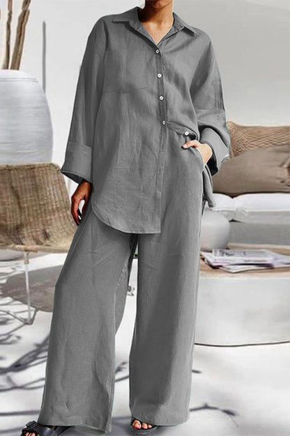 Simplicity Pocket Turndown Collar Long Sleeve Two Pieces(8 Colors)