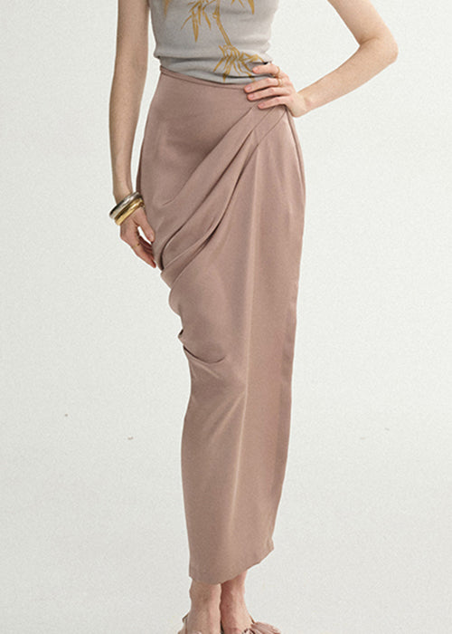 Lotus Root Starch Wrinkled Side Open Silk Skirts Summer