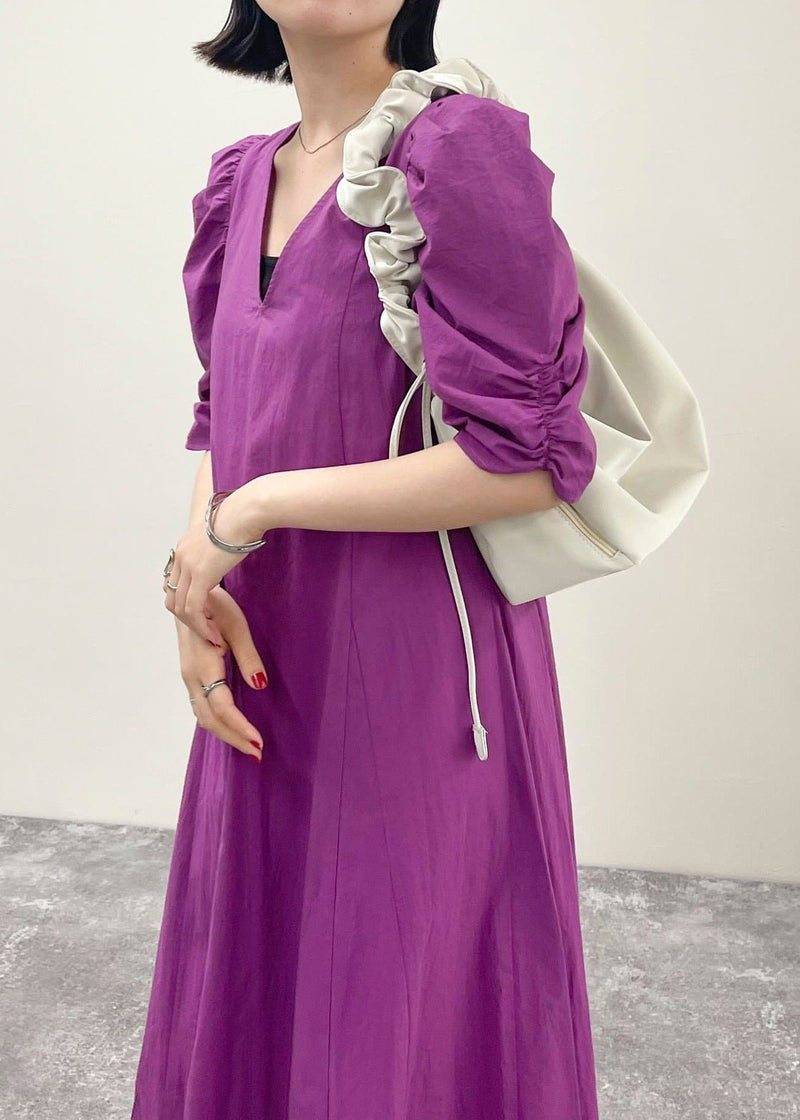 Purple Puff Sleeve Cotton Party Dress Summer
