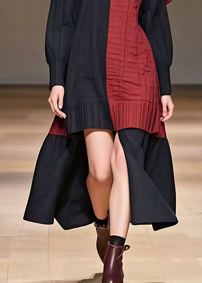 Black Patchwork Red Low High Design Maxi Dresses Fall