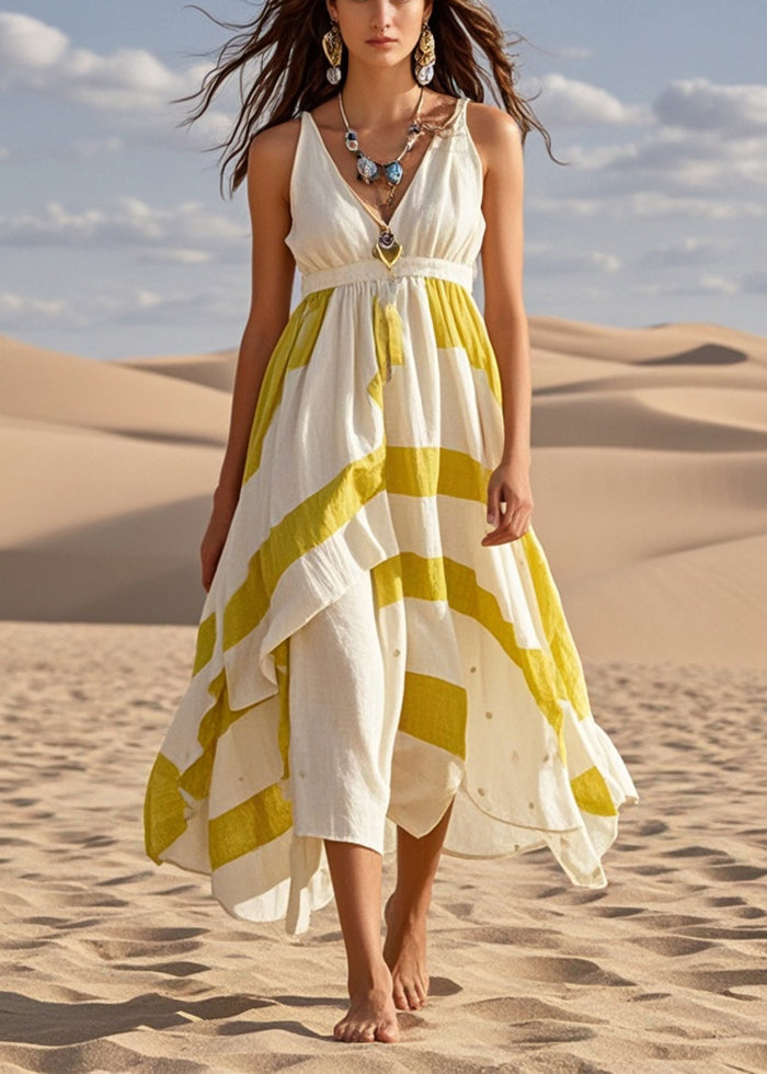 White Asymmetrical Exra Large Hem Cotton Cami Dress Summer