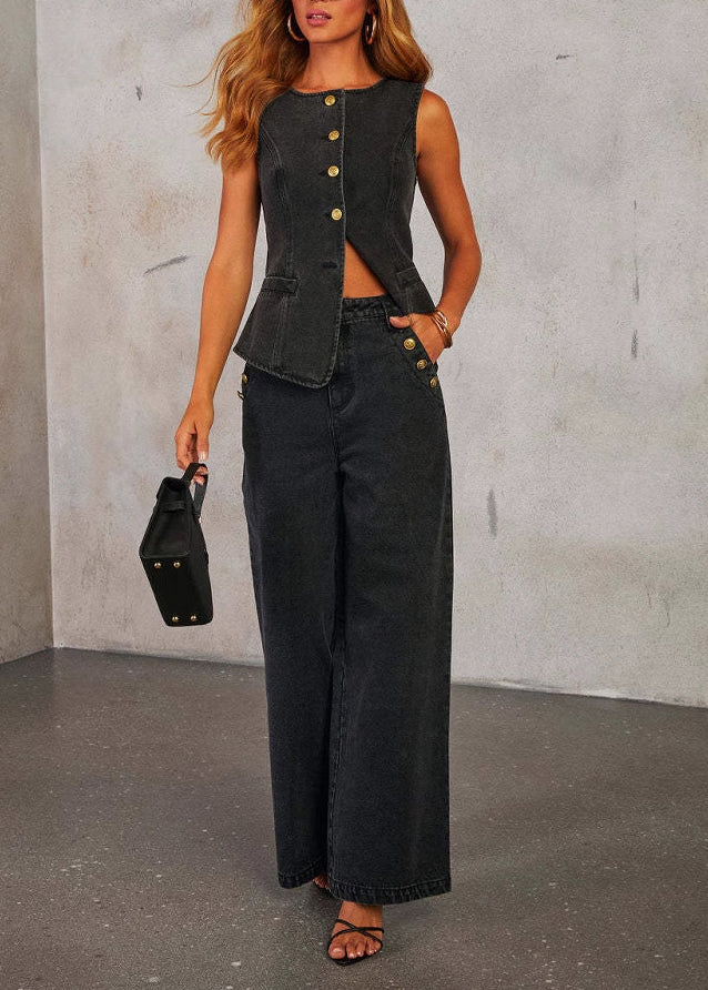 Blue Vest and Pants Denim Two-piece Set Summer