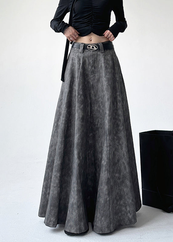 Handmade Grey Print High Waist a Line Skirt Spring