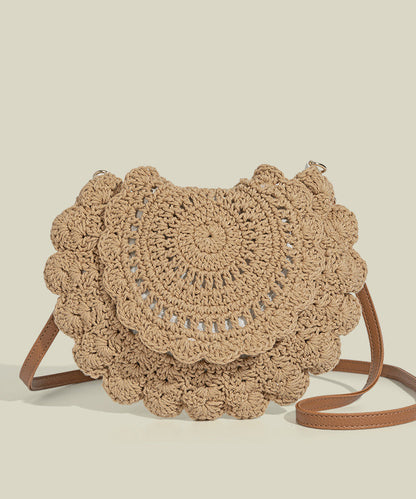 Beige Hollow Out Knit Cross-body Bag