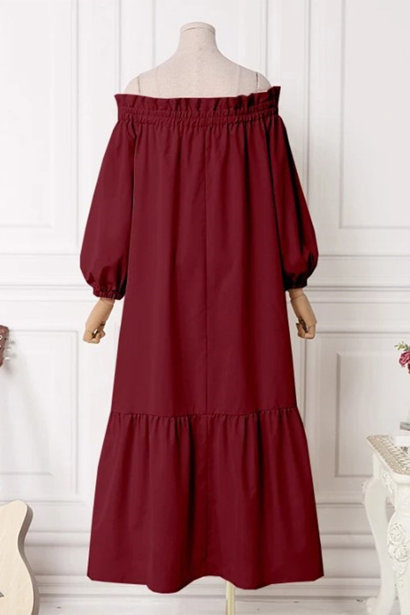 Patchwork Off the Shoulder a Line Dresses(3 Colors)
