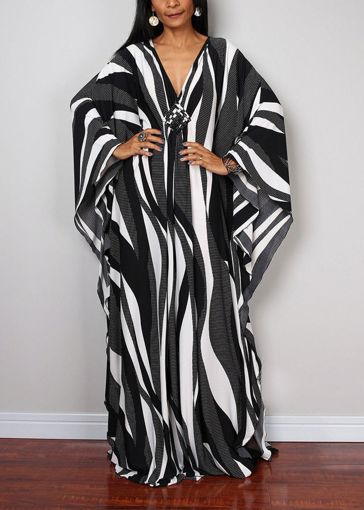 Zebra Pattern V Neck Cotton Vacation Dresses Summer