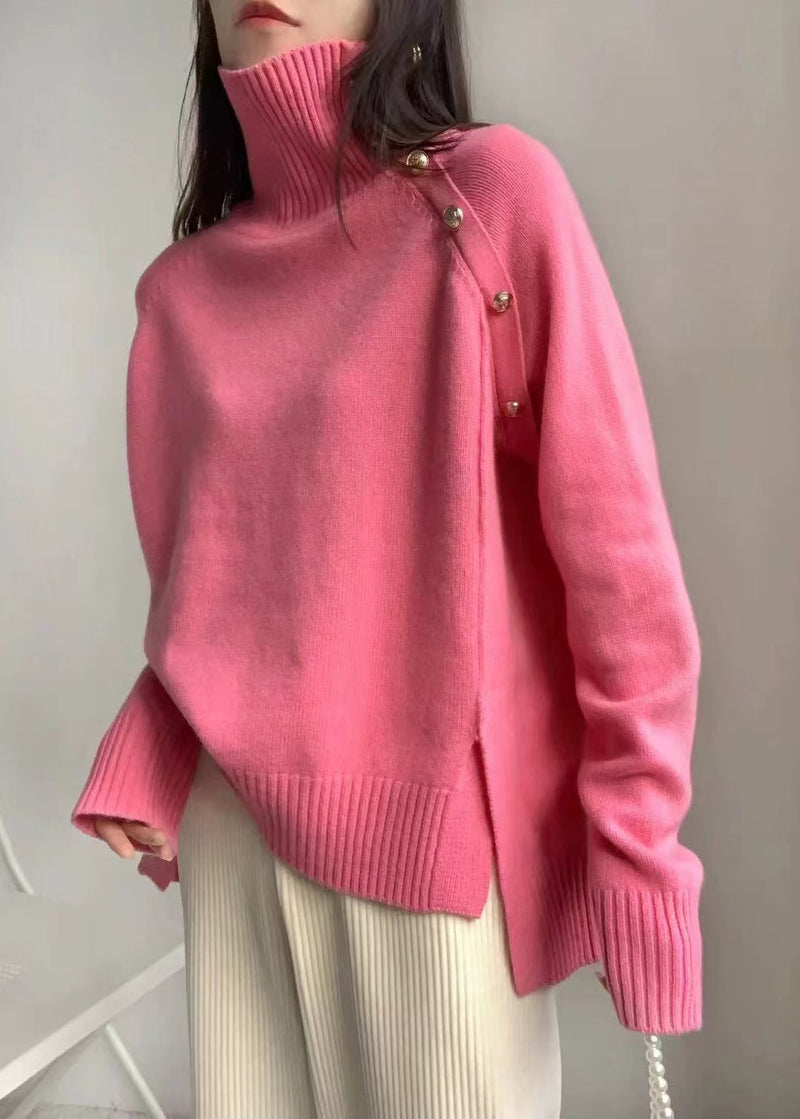 White High Neck Side Open Knit Sweaters Winter