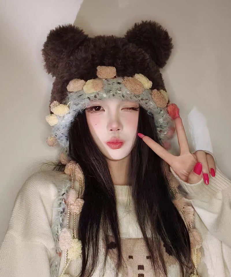 Korean Versatile Pink Warm Thick Fur Knitted Hat