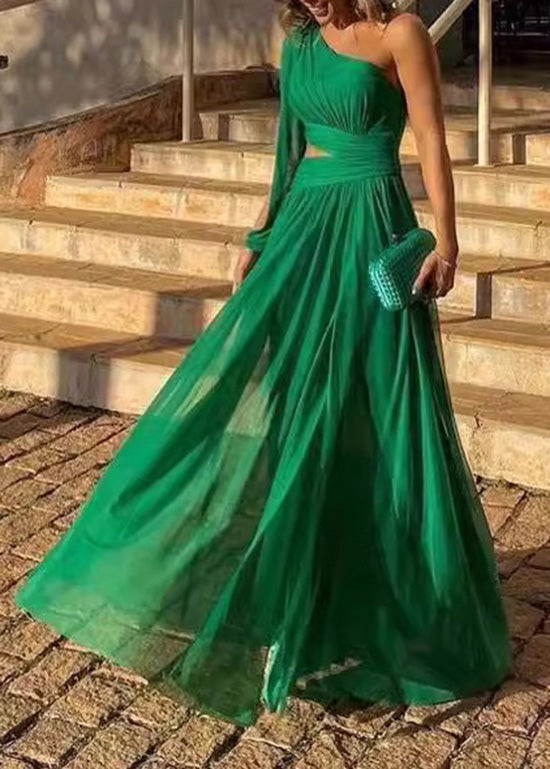 Green One Shoulder Hollow Out Tulle Dress Summer