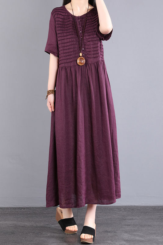 - New Striped Dress Long Linen Red Dress