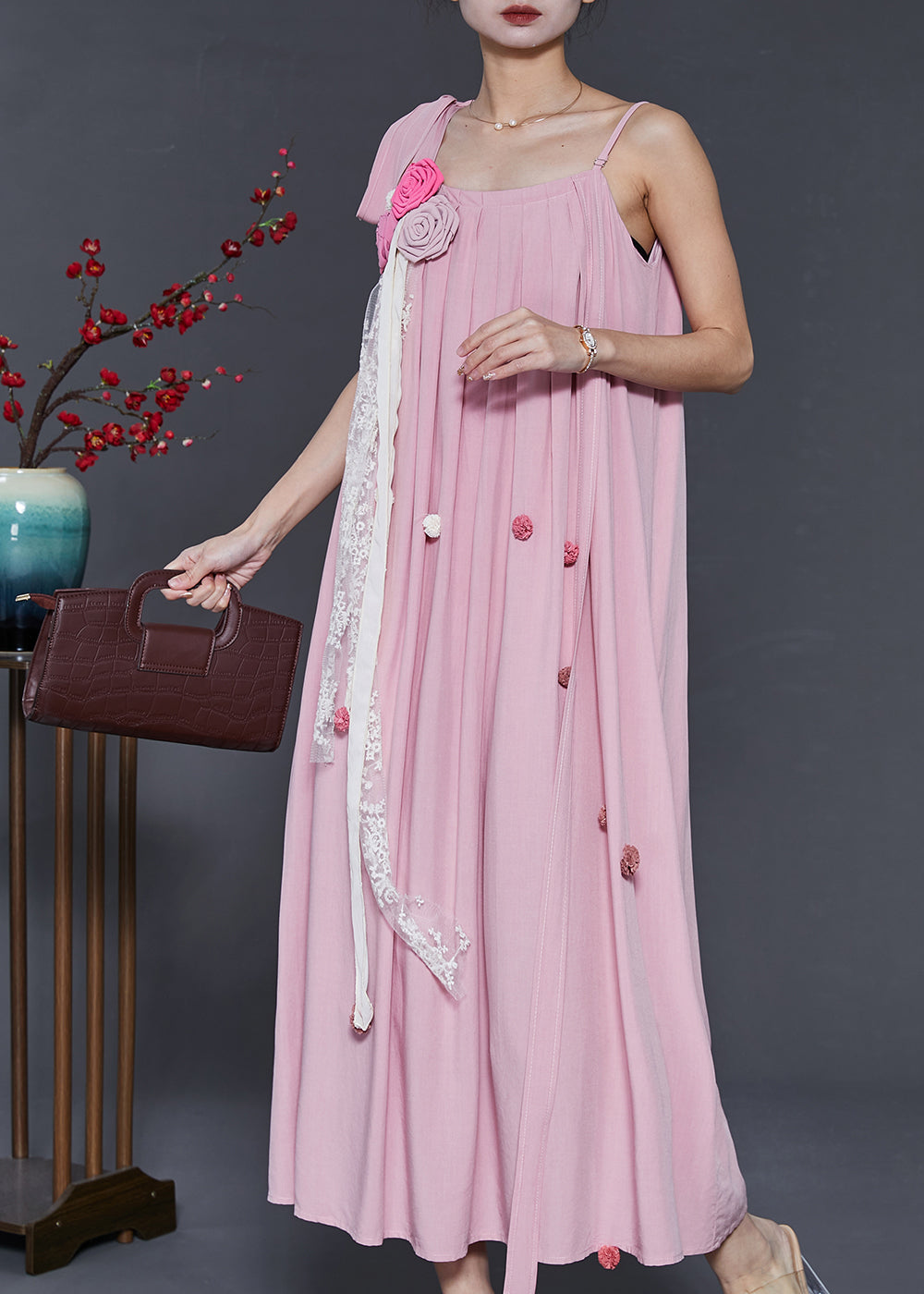 Pink Stereoscopic Chiffon Summer Dress