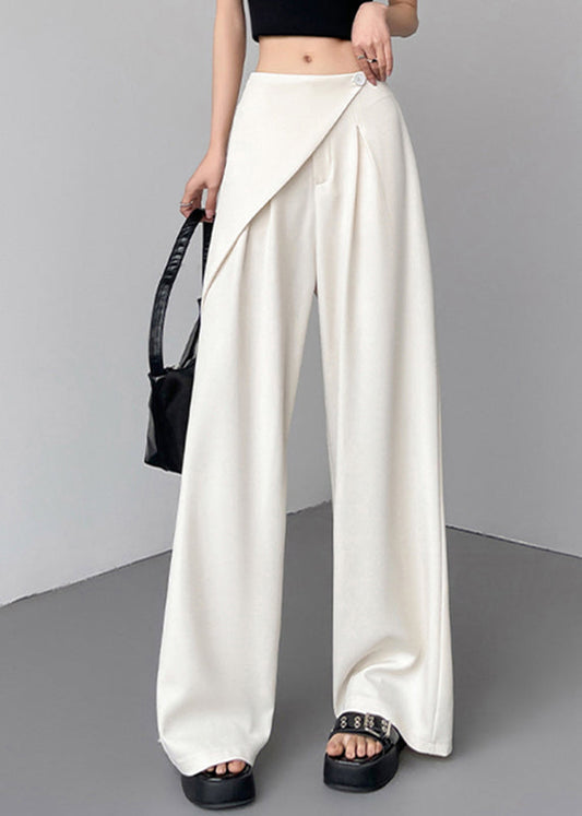 Simple Beige High Waist Patchwork Wide Leg Pants Summer
