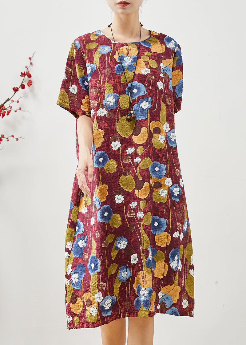 Red Oversized Morning Glory Print Cotton Dresses Summer
