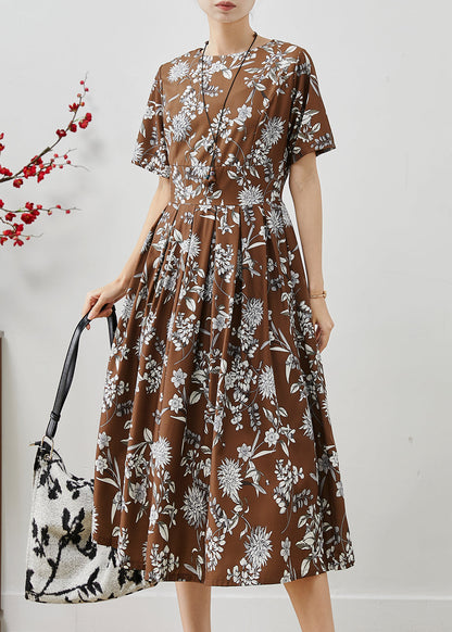 Brown Print Silm Fit Cotton Long Dresses Summer