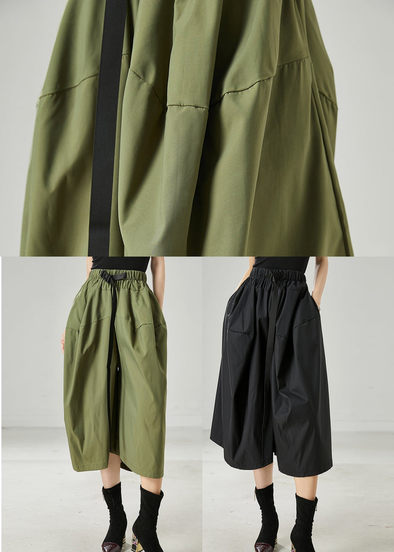 French Army Green Oversized Cotton Crop Pants Summer