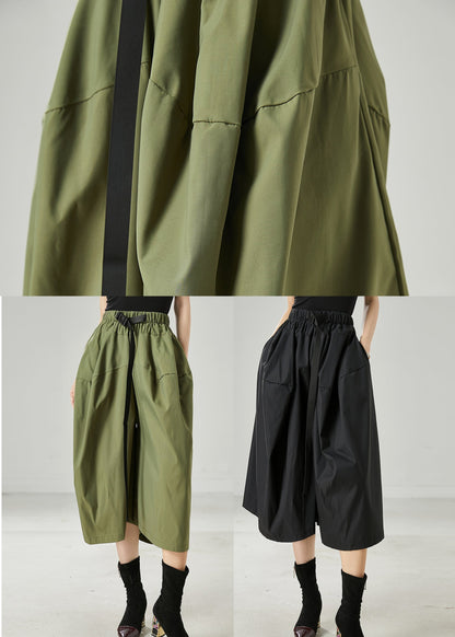 French Army Green Oversized Cotton Crop Pants Summer