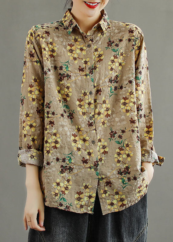 Boutique Yellow Peterpan Collar Button Print Fall Top Long Sleeve