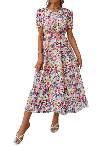 Loose O Neck Print Patchwork Cotton Holiday Dress Summer