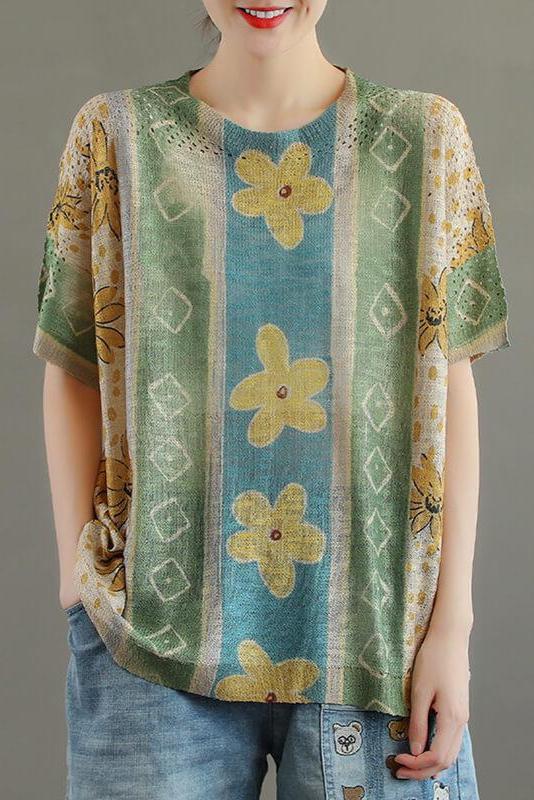Cotton Knitted Hollow Out Stitching Irregular T-shirt