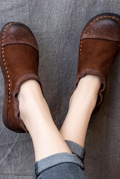 Retro Pure Color Leather Flat Shoes