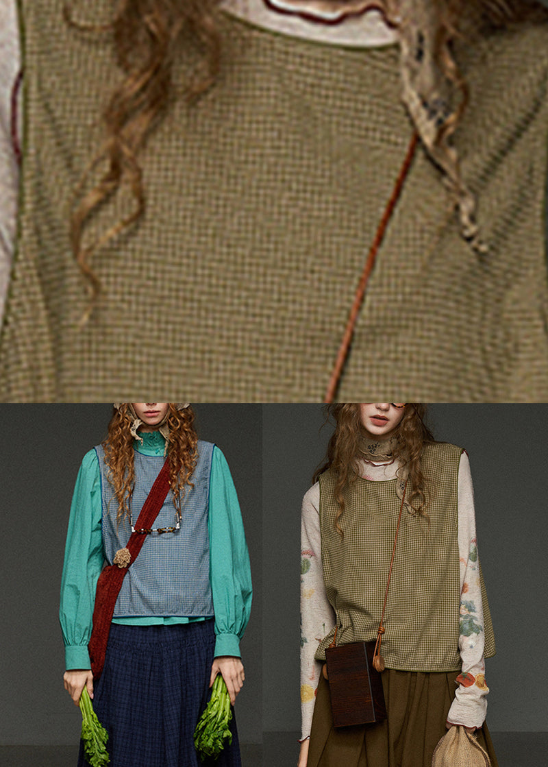 Blue Plaid O-neck Patchwork Waistcoat Fall