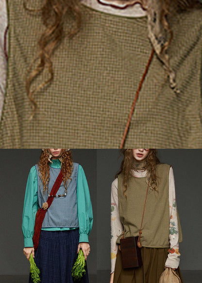 Blue Plaid O-neck Patchwork Waistcoat Fall