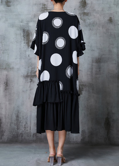 Black Ruffled Patchwork Chiffon Maxi Dress Summer