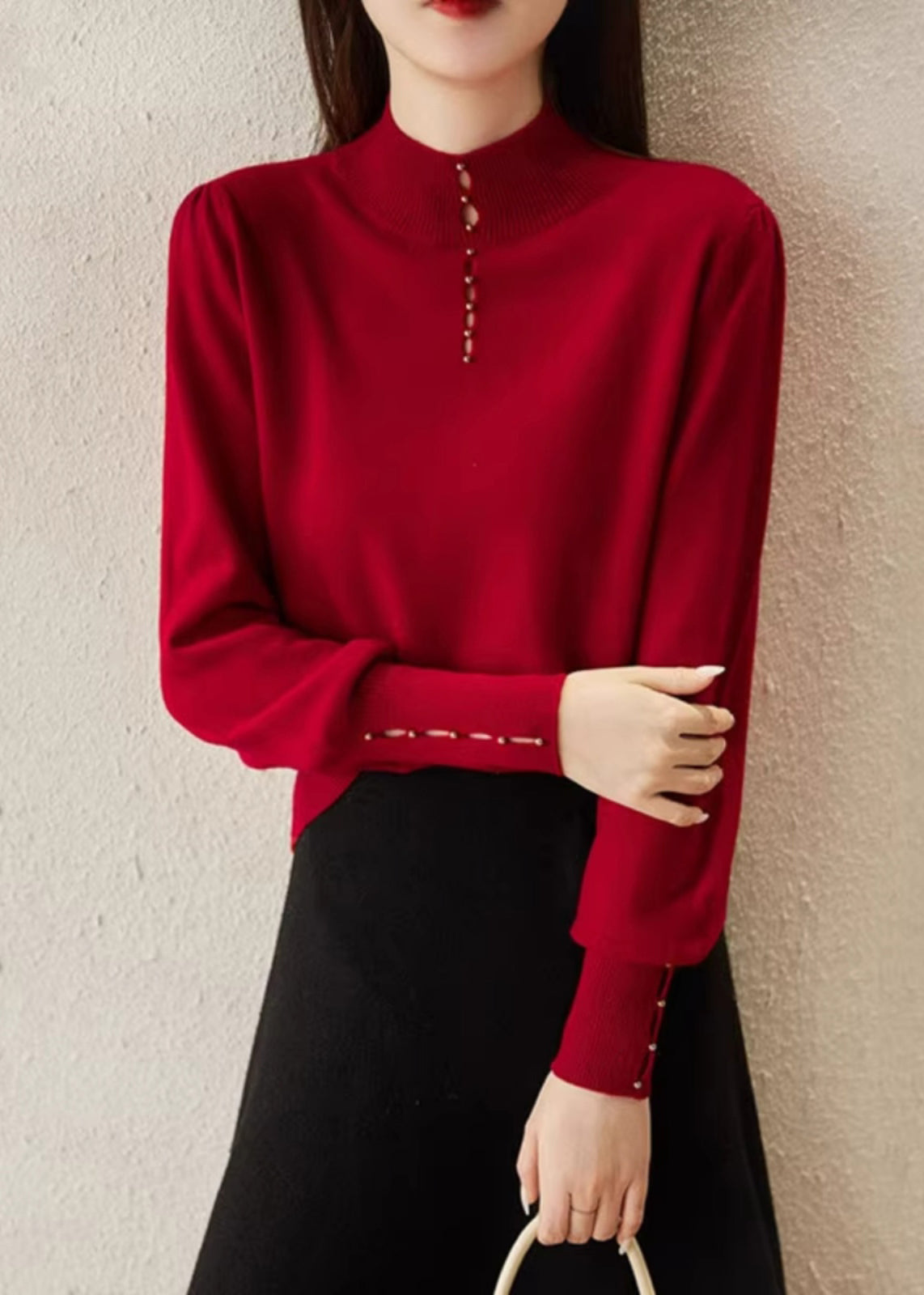 New Red Hollow Out Wool Knit Sweater Spring