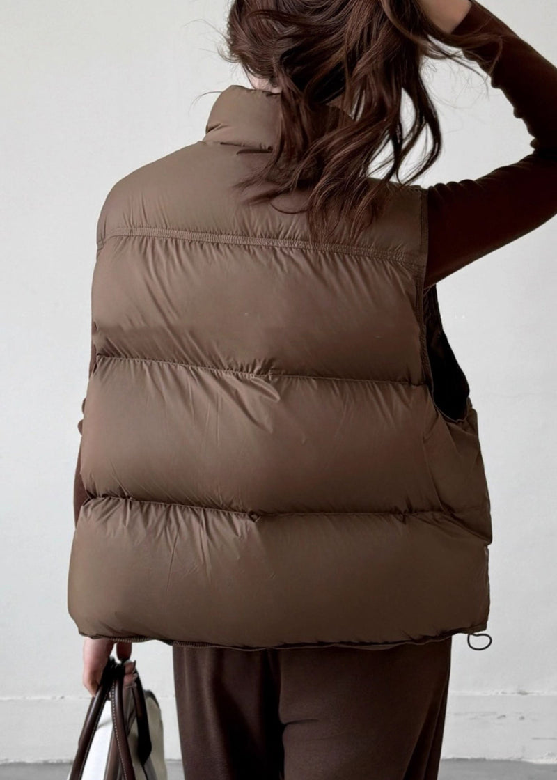 Coffee Stand Collar Zip Up Duck Down Waistcoat Sleeveless