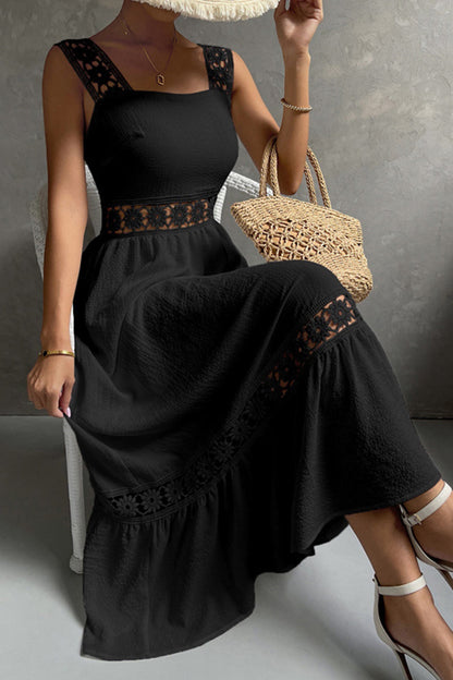 Jacquard Hollow Out Tiered Midi Dress