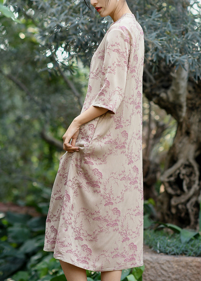 Chinese Style Green Stand Collar Jacquard Cotton Dresses Summer