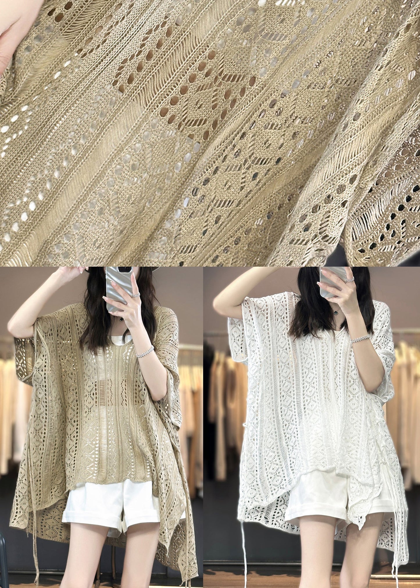 White V Neck Hollow Out Knit T Shirts Summer