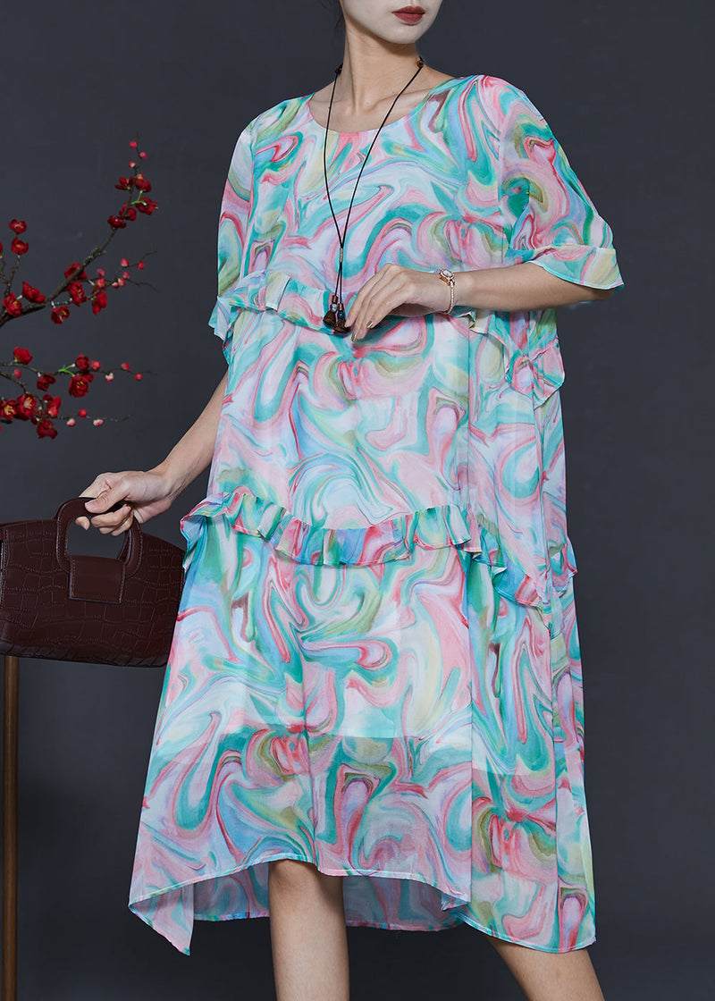 Blue Ruffled Print Chiffon Day Dresses Summer
