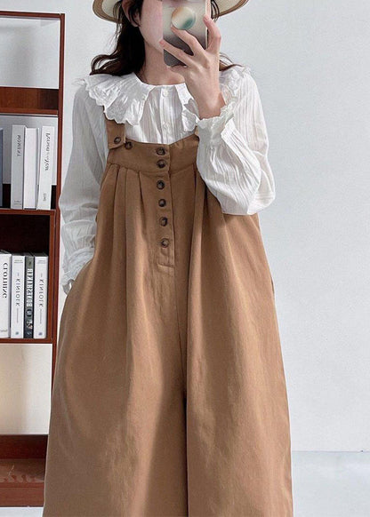 Versatile Coffee Cotton Shoulder Strap Pants Summer