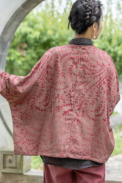 - Print Top Doll Sleeve Cotton Linen Jacket
