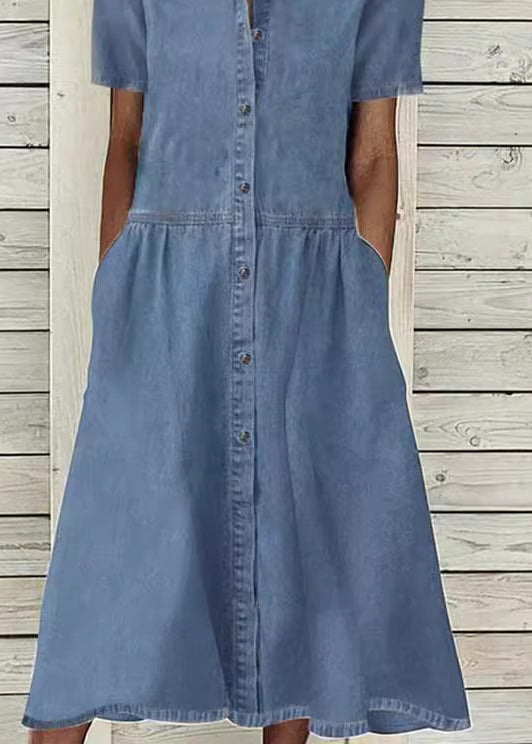 Blue Peter Pan Collar Button Denim Dress Summer