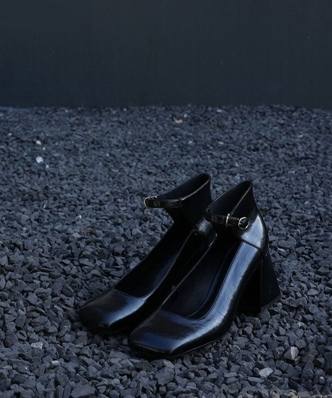 Silver Buckle Strap Splicing Chunky Heel Shoes