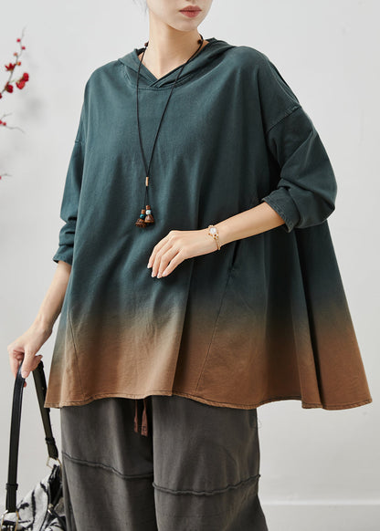 Art Gradient Color Hooded Oversized Cotton Pullover Sweatshirt Fall