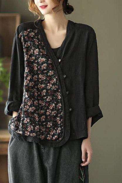 100% Linen Summer Spring Stitching Shirt