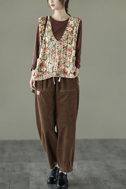 Print Knitted Sleeveless Waistcoat Sweater